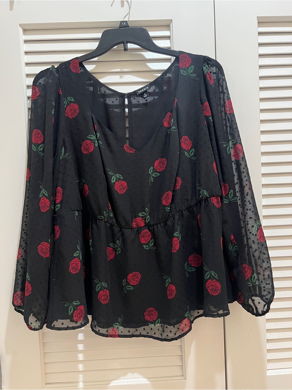 Torrid top with Black with Red Rose Print
